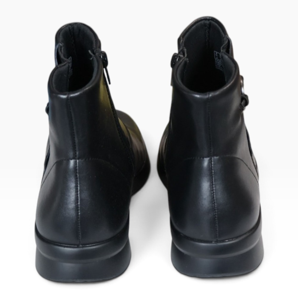 Black Leather Ankle Boots Slip On Side Zip Clarks Ellowyn Deva Wedge Comfort 12M - Picture 3 of 7